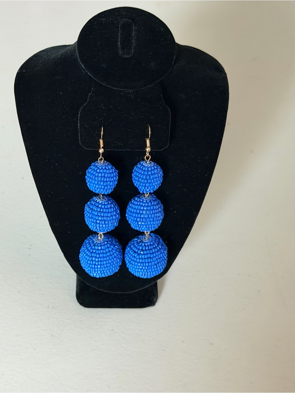 Handmade Royal Blue Triple Bead Drop Earrings
